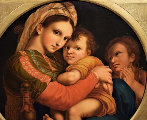 XIXe siècle - Vierge à l' Enfant avec saint Jean Baptiste - école italienne du XIXe